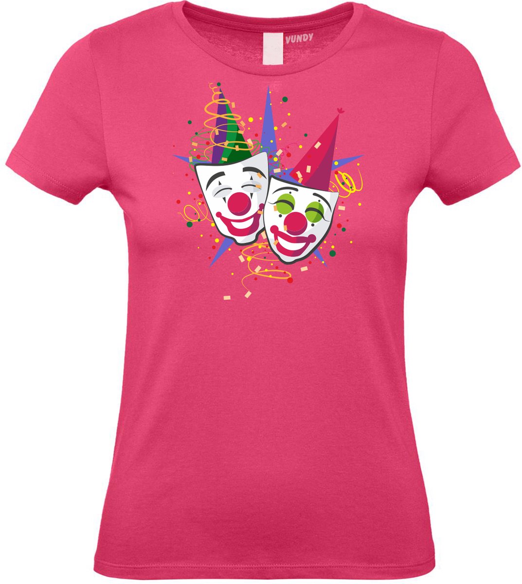 Dames T-shirt Carnaval Masker | Carnaval | Carnavalskleding Dames Heren | Roze | maat M